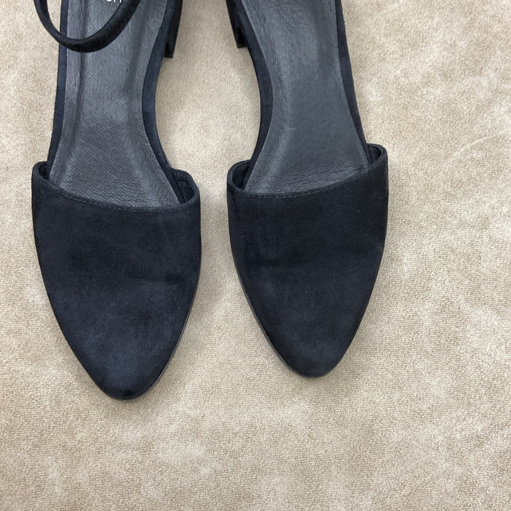Eileen Fisher Heels 7.5 Sandals Ankle Strap Block Black Suede Vero Cuoio Career - Picture 13 of 13